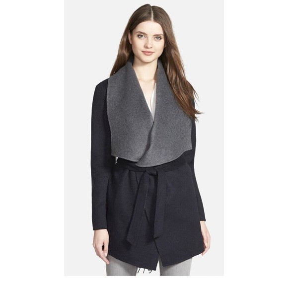 Soia & Kyo Jackets & Blazers - soia & kyo wrap belted coat jacket wool blend navy gray Xs